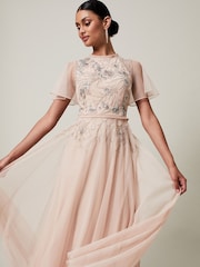 Phase Eight Pink Zena Beaded Tulle Maxi Dress - Image 3 of 6
