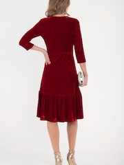 Jolie Moi Red 3/4th Sleeve Tiered Hem Velvet Dress - Image 2 of 6