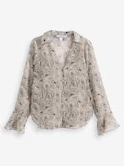 Black and Cream Swirl V-Neck Long Sleeve Blouse - Image 5 of 5