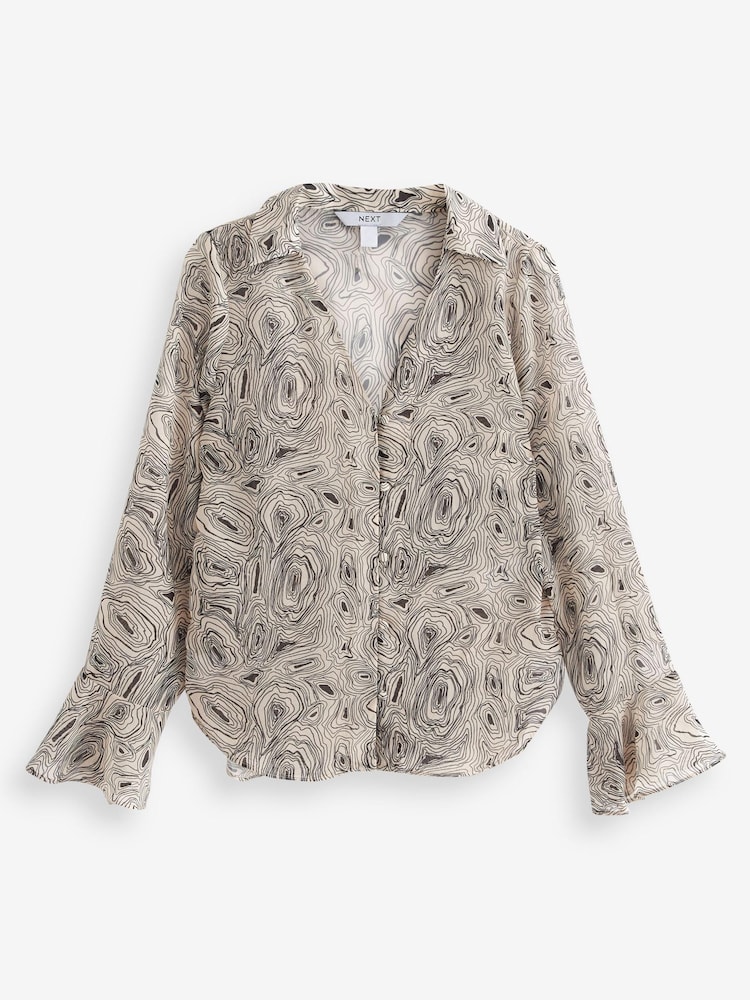 Schwarz und Creme/Wirbelmuster - Langärmelige Bluse mit V-Ausschnitt - Bild 5 von 5 Schwarz und Creme/Wirbelmuster - Langärmelige Bluse mit V-Ausschnitt - Bild 5 von 5