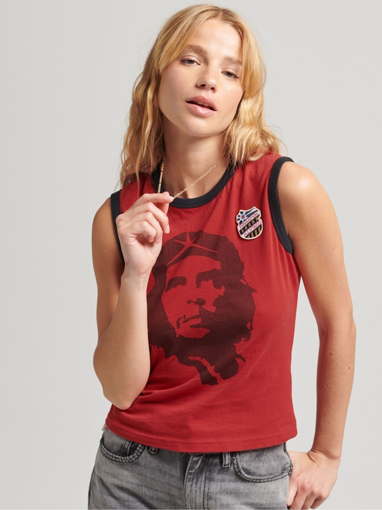 Superdry Red 100% Cotton Ringspun Allstars CG Vintage Re-Issue Vest Top - Image 1 of 4 Superdry Red 100% Cotton Ringspun Allstars CG Vintage Re-Issue Vest Top - Image 1 of 4