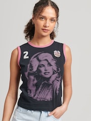 Superdry Black 100% Cotton Ringspun Allstars DP Vintage Re-Issue Vest Top - Image 1 of 4