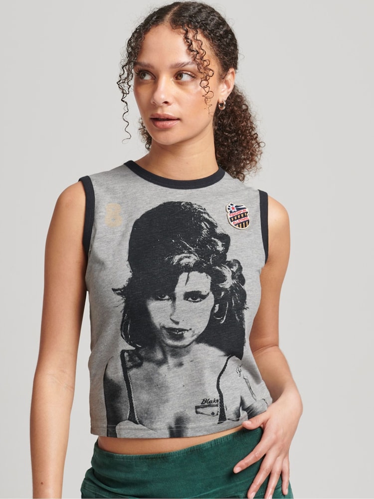 Superdry Grey 100% Cotton Ringspun Allstars Vintage Re-Issue Vest Top - Image 1 of 4