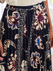 Navy Floral Print Pleated Midi Skirt - Image 3 of 4