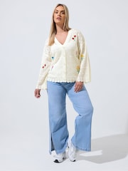 Yours Curve White Limited Long Sleeve Crochet Embroidered Cardigan - Image 3 of 6