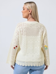 Yours Curve White Limited Long Sleeve Crochet Embroidered Cardigan - Image 4 of 6