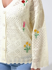 Yours Curve White Limited Long Sleeve Crochet Embroidered Cardigan - Image 5 of 6