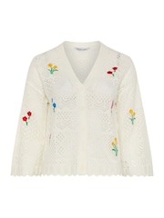 Yours Curve White Limited Long Sleeve Crochet Embroidered Cardigan - Image 6 of 6