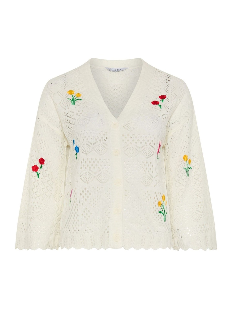 Yours Curve White Limited Long Sleeve Crochet Embroidered Cardigan - Image 6 of 6