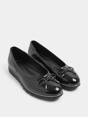 Yours Curve Black Extra Wide Fit Metal Rand Bow Wedge Ballet Pumps - Image 5 of 6