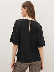 Black 3/4 Sleeve Notch Neck Top - Image 1 of 4