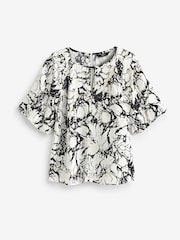 Black and White Print 3/4 Sleeve Notch Neck Top - Image 1 of 1