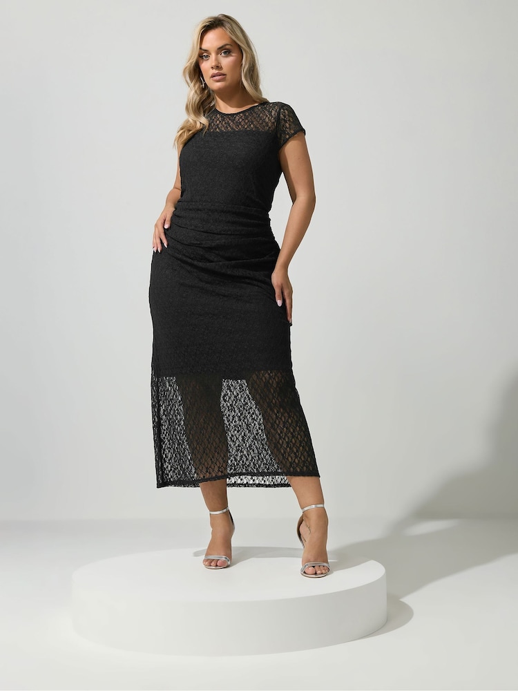 Yours Curve Black London Sleeveless Lace Dress - Image 2 of 6
