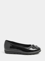 Yours Curve Black Wide Fit Metal Rand Bow Wedge Ballet Pumps - Image 3 of 6