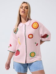 Yours Curve Pink Limited Fruit Crochet Shirt - Image 2 of 6