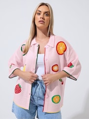 Yours Curve Pink Limited Fruit Crochet Shirt - Image 3 of 6