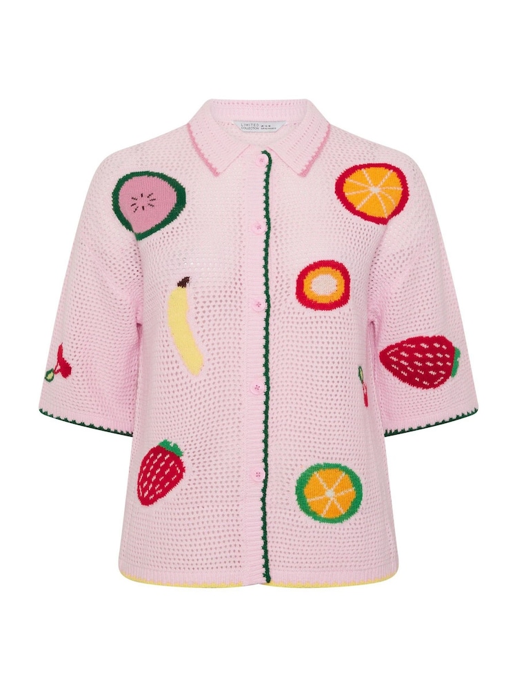 Yours Curve Pink Limited Fruit Crochet Shirt - Image 6 of 6