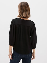Black Curved Hem 3/4 Sleeve V-Neck Top - Image 2 of 4