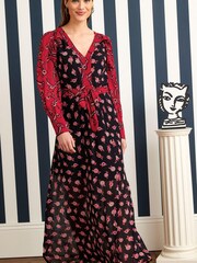 Red and Navy Blue Floral Celia Birtwell Midi Dress - Image 1 of 5