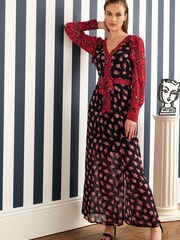Red and Navy Blue Floral Celia Birtwell Midi Dress - Image 2 of 5