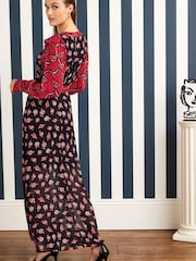 Red and Navy Blue Floral Celia Birtwell Midi Dress - Image 3 of 5
