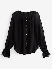 Black Sheer Long Sleeve Blouse with Hardware Buttons - Image 5 of 5
