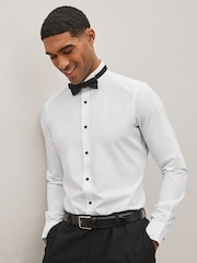 White Skinny Fit Single Cuff Dress Shirt and Bow Tie Set - Image 1 of 9