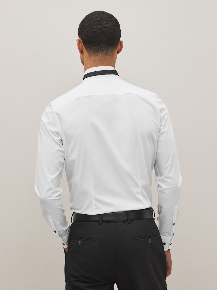 White Skinny Fit Single Cuff Dress Shirt and Bow Tie Set - Image 2 of 9