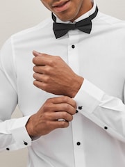 White Skinny Fit Single Cuff Dress Shirt and Bow Tie Set - Image 5 of 9