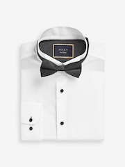 White Skinny Fit Single Cuff Dress Shirt and Bow Tie Set - Image 6 of 9