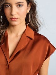 Brown Satin Belted Wide Leg Jumpsuit - Image 4 of 5