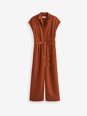 Brown Satin Belted Wide Leg Jumpsuit - Image 5 of 5