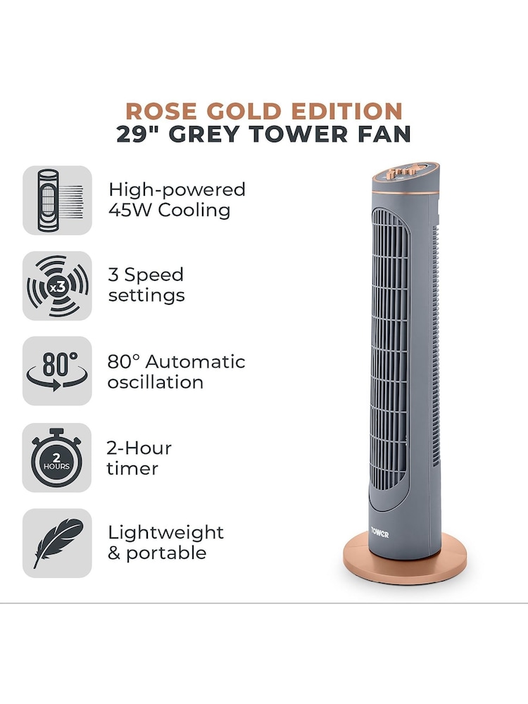 Tower Grey 2 Hour Timer 3 Speeds Oscillation Fan - Image 2 of 8