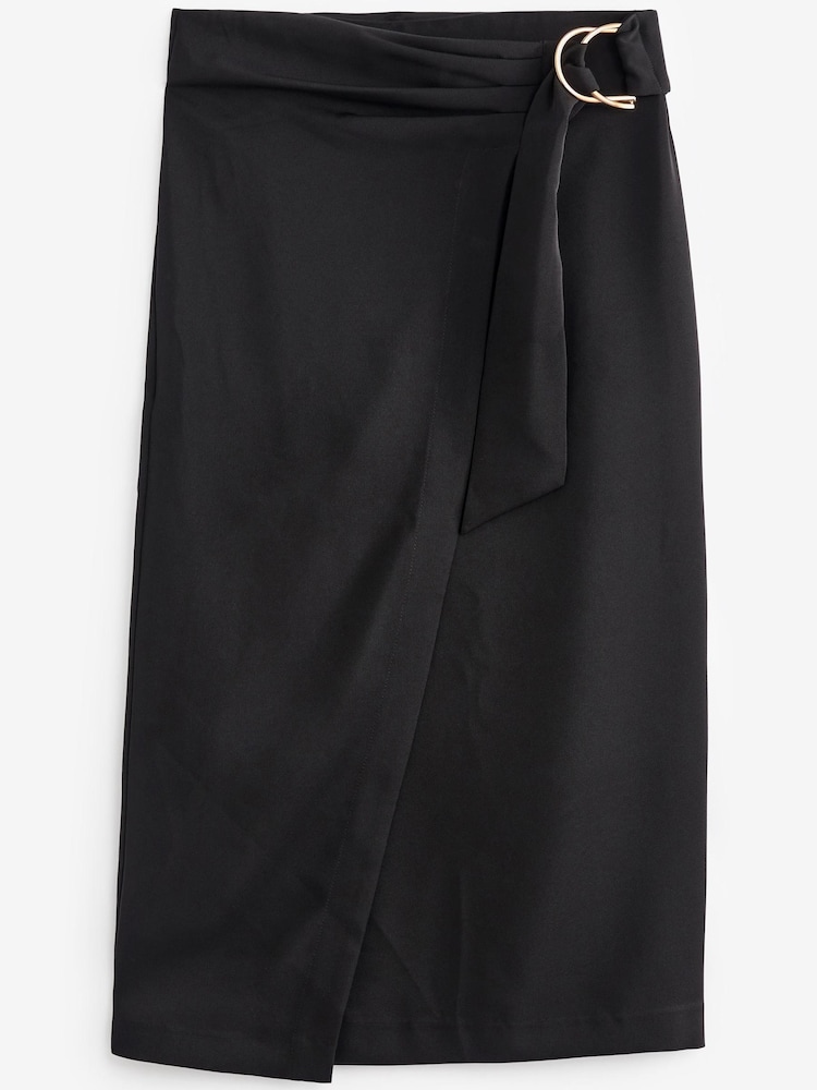 Black Pleat Front Midi Wrap Skirt - Image 2 of 5