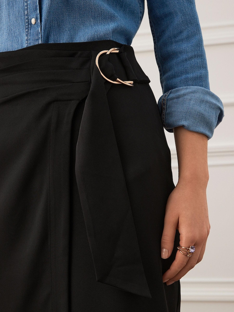 Black Pleat Front Midi Wrap Skirt - Image 5 of 5