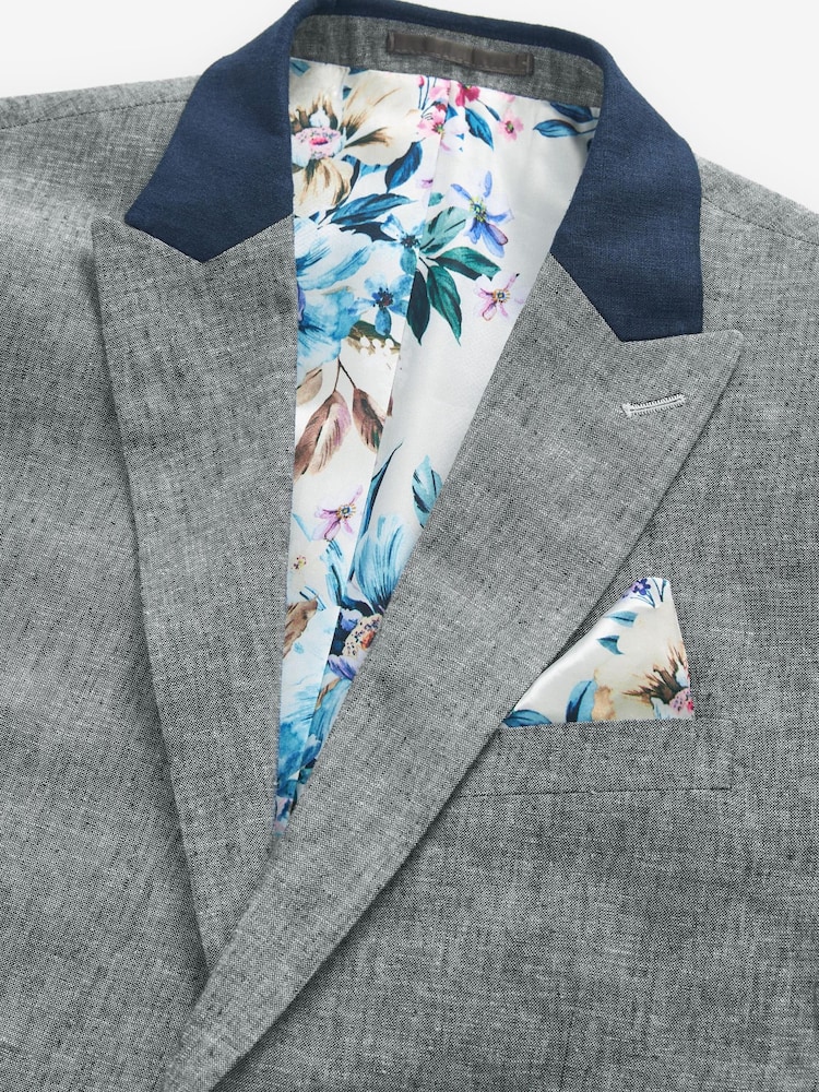 Bleu avec col Bleu contrastant bleu marine - Blazer Linen Blend - Image 3 of 7