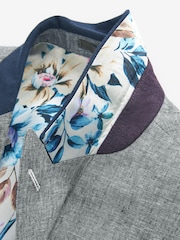 Blue With Navy Blue Contrast Collar Linen Blend Blazer - Image 4 of 7