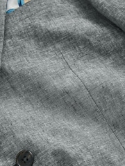 Blue With Navy Blue Contrast Collar Linen Blend Blazer - Image 6 of 7