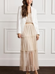 Ivory Cream Ruffle Tulle Tiered Maxi Skirt - Image 1 of 5