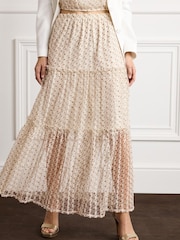Ivory Cream Ruffle Tulle Tiered Maxi Skirt - Image 2 of 5