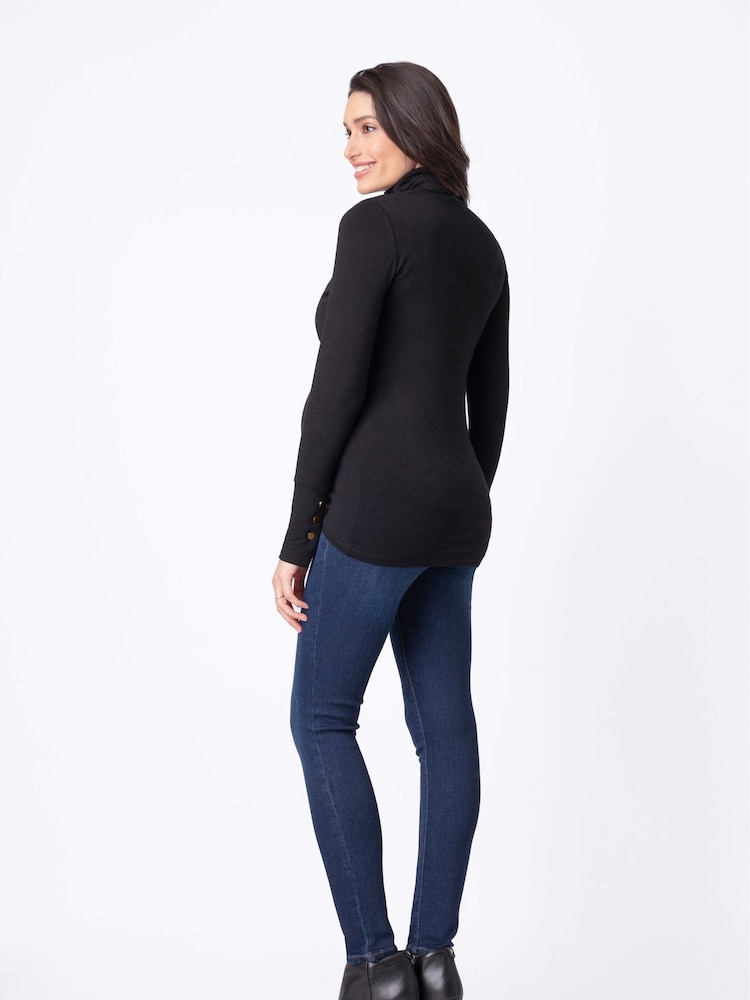 Seraphine Maternity Roll Neck Black Jumper With Button Detail - Image 2 of 5