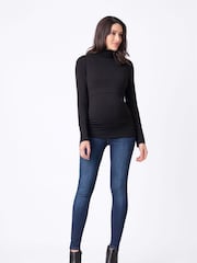 Seraphine Maternity Roll Neck Black Jumper With Button Detail - Image 3 of 5
