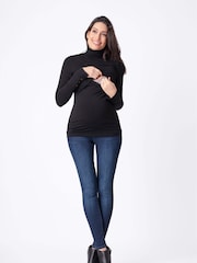 Seraphine Maternity Roll Neck Black Jumper With Button Detail - Image 4 of 5