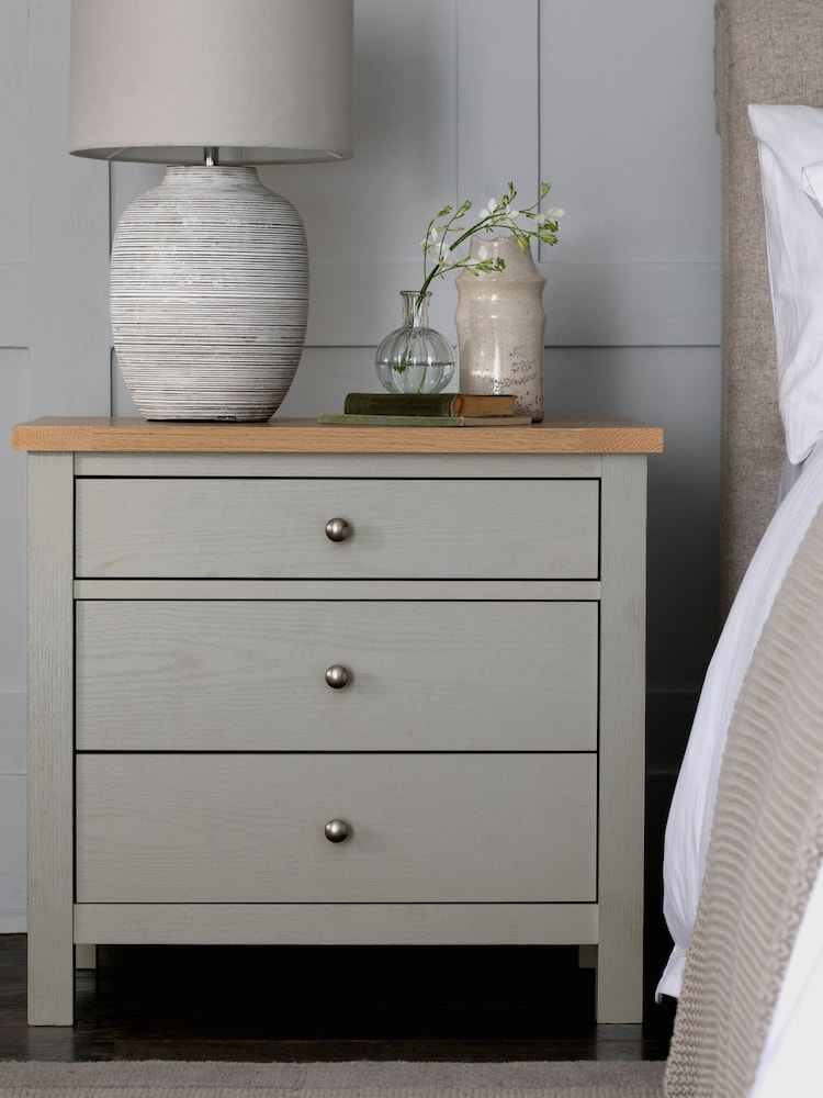 Dove Grey Malvern Paint Effect 3 Drawer Wide Bedside Table - Image 1 of 8