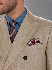 Neutral Herringbone Double Breasted Slim Signature Leomaster Linen Blazer - Image 4 of 12