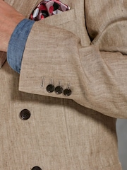 Neutral Herringbone Double Breasted Slim Signature Leomaster Linen Blazer - Image 5 of 12