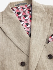 Neutral Herringbone Double Breasted Slim Signature Leomaster Linen Blazer - Image 8 of 12