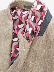 Neutral Herringbone Double Breasted Slim Signature Leomaster Linen Blazer - Image 9 of 12