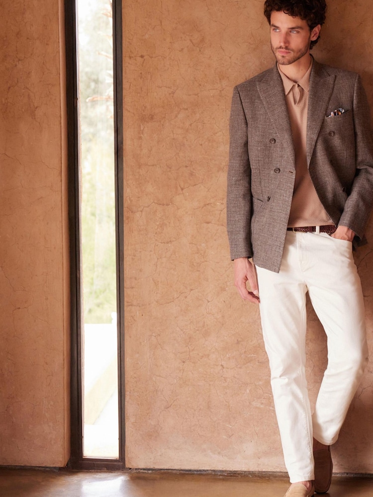 Neutral Signature Double Breasted Angelico Linen Blend Blazer - Image 2 of 7