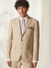 Stone Tailored Fit Linen Blend Suit Jacket - Image 1 of 12
